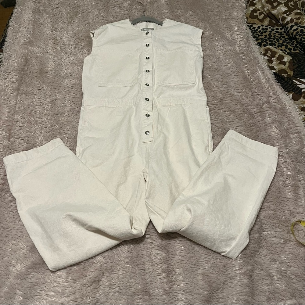 EVERLANE white organic cotton utility button up jumpsuit Sz M